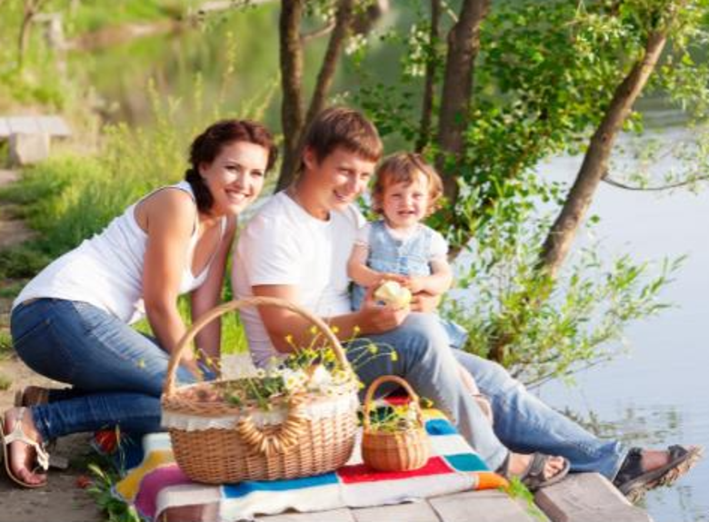 Family at lake